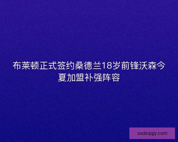 布莱顿正式签约桑德兰18岁前锋沃森今夏加盟补强阵容